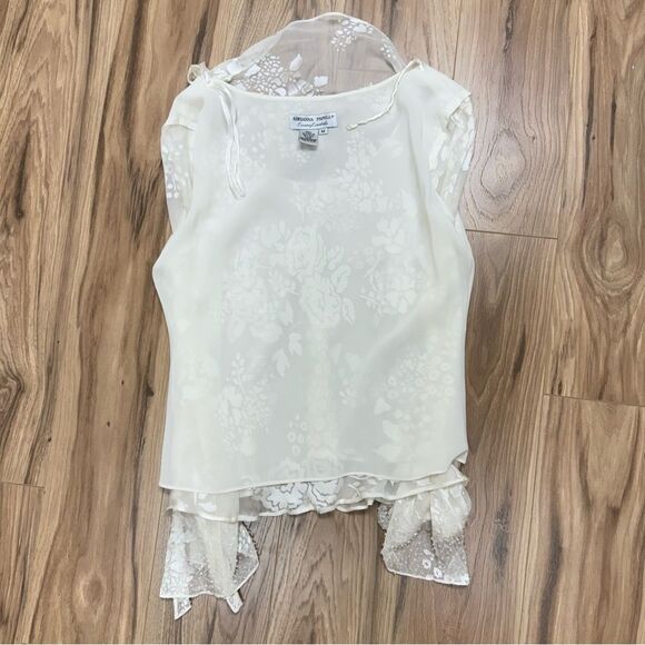 Adrianna Papell Beaded Evening Essentials Long Sleeve Rayon Silk Blouse Floral M - Picture 12 of 14